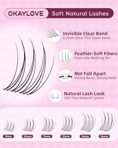 OKAYLOVE Idol Natural Lash Clusters Kit Clear Band Eyelash Clusters Kit CC