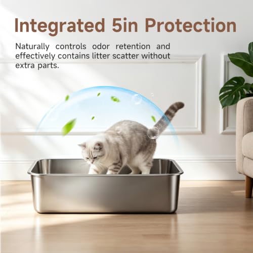 Stainless Steel High Sides Cat Litter Box,Medium
