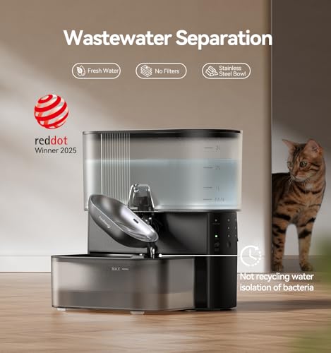 Wireless Cat Water Fountain No Filters, Wastewater Separation, FEELNEEDY