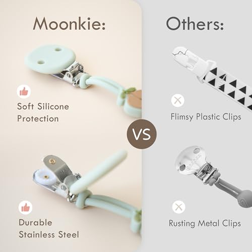 Moonkie Silicone Pacifier Clips for Baby – Durable One-Piece Binky Holder