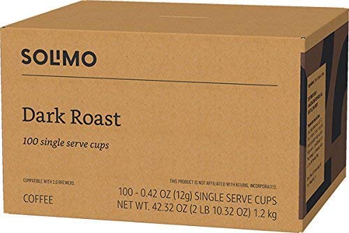 Solimo Dark Roast Coffee Pods, Compatible with Keurig 2.0 K-Cup Brewers 100