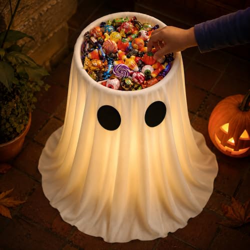 30 in Large-Capacity Lighted Halloween Ghost Candy Bowl with Timer Remote