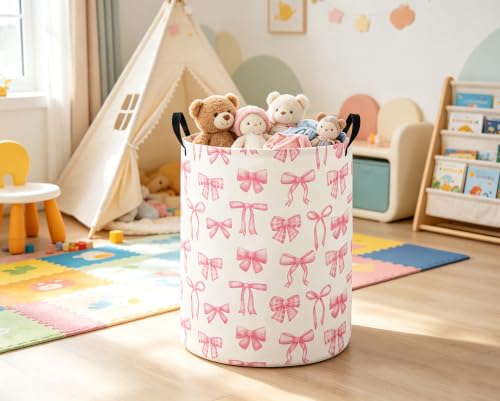 Girls Laundry Hamper Basket, Pink Bowknots