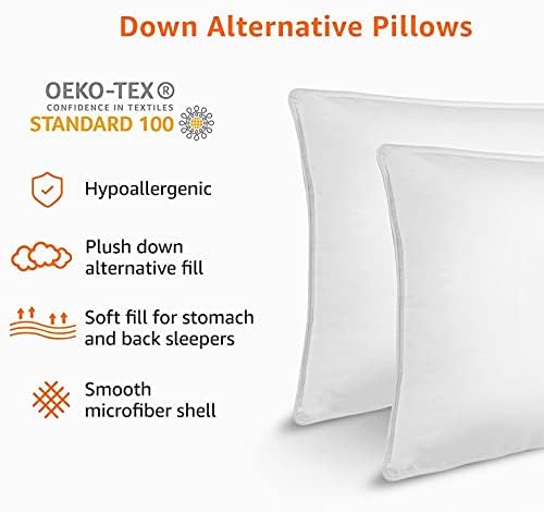 Amazon Basics Down Alternative Pillow for Back Side Sleepers, Medium Density