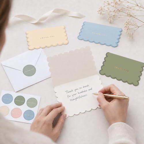 AUDREE Thank You Cards with Envelopes, Scalloped Gold Foil 50 Pack 3.5x5