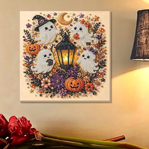 Halloween Ghost Pearl Diamond Art Kits for Adults with Frame 10x10in