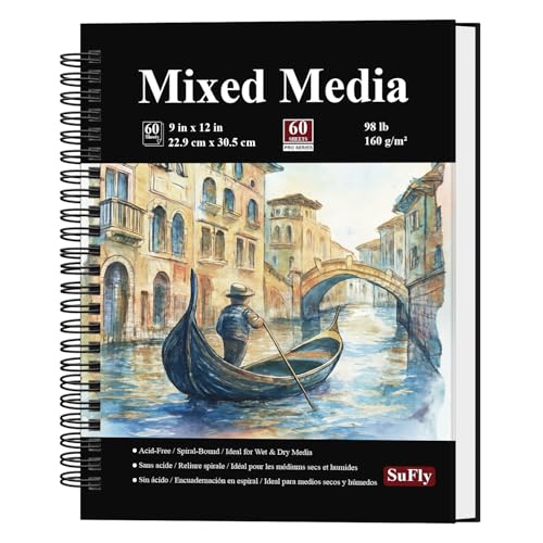 SuFly Mixed Media Sketchbook 9x12, Mixed Media Paper_98lb/160gsm, 60 Sheets