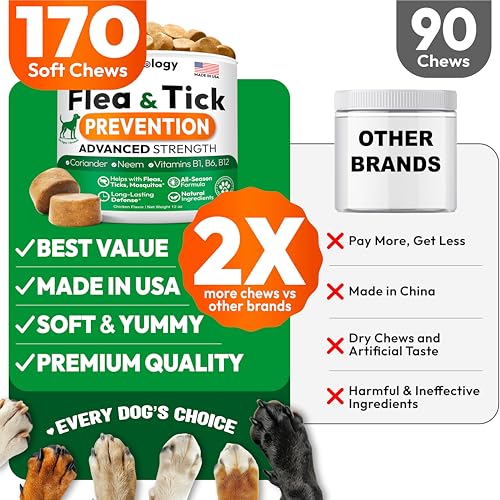 Flea and Tick Prevention for Dogs Pills - 170 Soft Chewables - Natural Dog