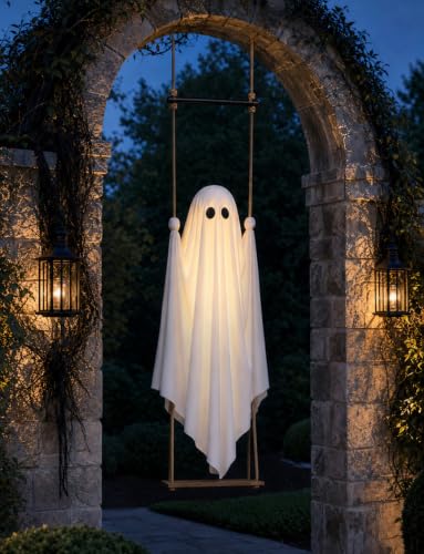 Halloween Decorations Outdoor 3.7FT Pre-Assembled Hanging Swing Ghost
