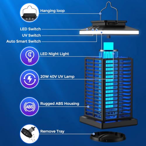 Bug Zapper Outdoor, Mosquito Zapper 3 in 1 Rechargeable Bug Zapper Outdoor