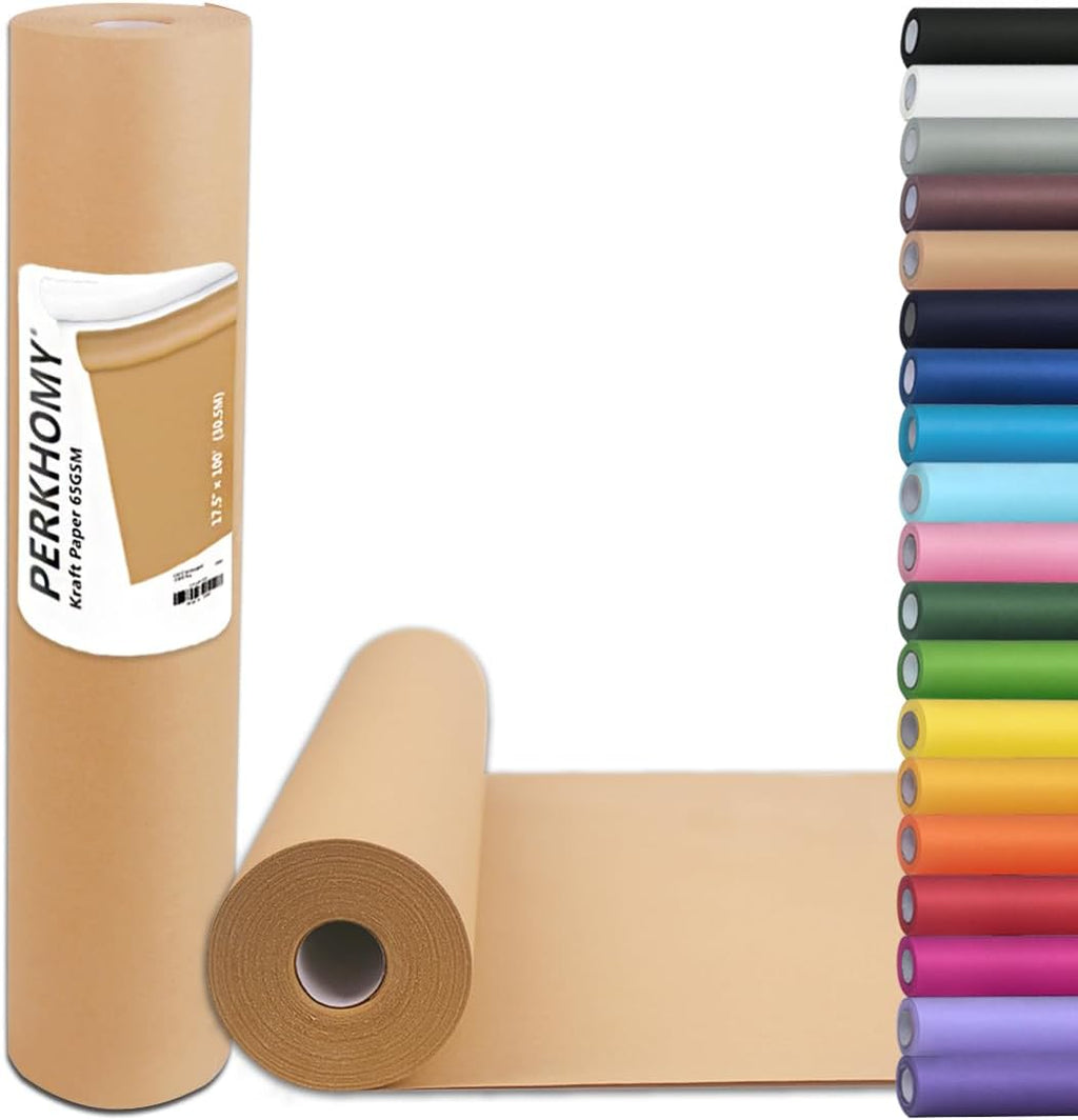 PerkHomy Brown Kraft Paper Roll 17.5" x 1,200" (100') for Gift Wrapping