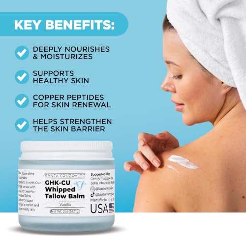 Santa Cruz Paleo GHK-Cu Whipped Tallow Balm + Copper Peptide, Vanilla, 2 Oz