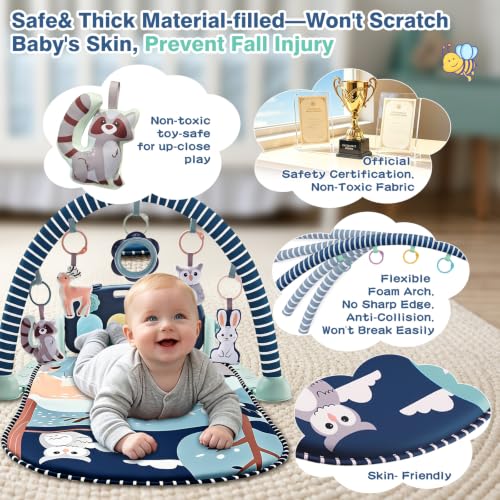 Joryuek Baby Play Mat, Tummy Time Mat with Piano Music and Lights, Baby