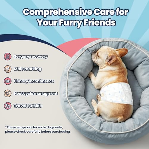 Dog Diapers Male, X-Small 50 Ct, Super Absorbent Male Dog Wraps with Wetness