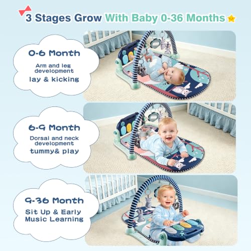 Joryuek Baby Play Mat, Tummy Time Mat with Piano Music and Lights, Baby
