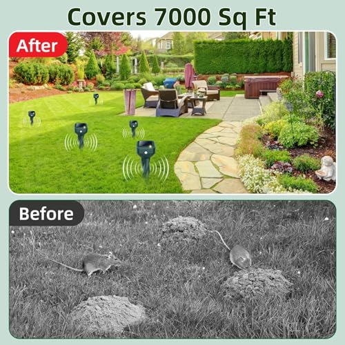 Mole Repellent Solar Powered, 4 Pack Snake & Skunk Repellent for Yard, IP 65