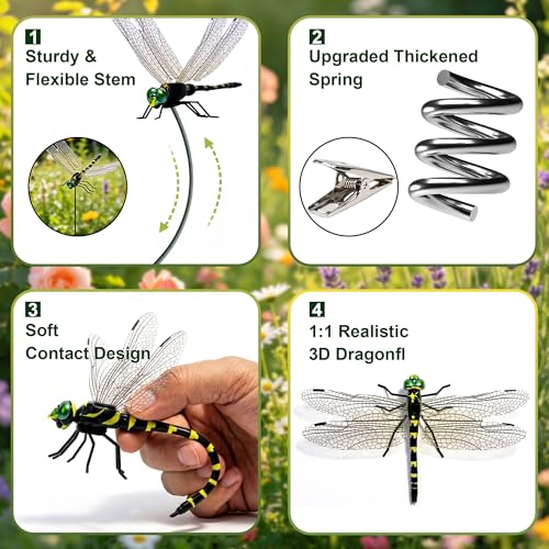 12 Pack 3D Dragonfly Clips, Fake Dragonflies with Stakes, Realistic Plastic