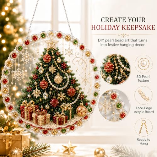 AYTHSRIC Christmas Pearl Diamond Painting Suncatcher Kit, Acrylic DIY Diamond