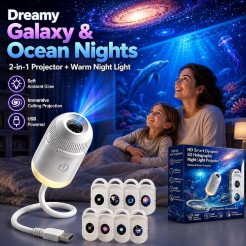 Galaxy Projector, Ocean Projector, 5D Holographic Night Light Projector, Plug