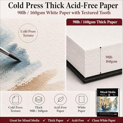 SuFly Mixed Media Sketchbook 9x12, Mixed Media Paper_98lb/160gsm, 60 Sheets