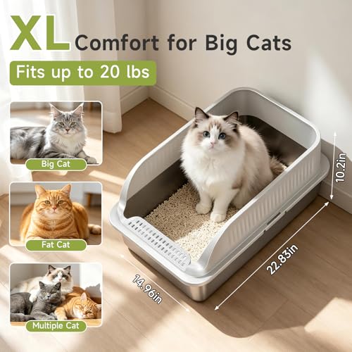 Stainless Steel Cat Litter Box with Lid, XL Metal High Sided Litter Box