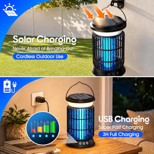Solar Bug Zapper Outdoor, Mosquito Zapper with Rechargeable Bug Zapper