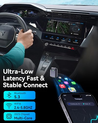 Burnt Sugar Wireless Carplay Adapter for iPhone 2026 Upgraded, Ultra-Mini USB