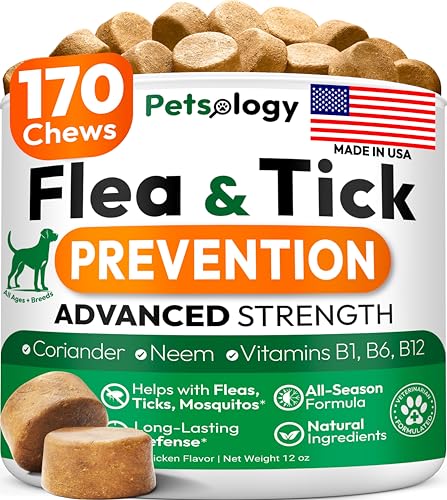 Flea and Tick Prevention for Dogs Pills - 170 Soft Chewables - Natural Dog