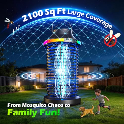 Rechargeable Bug Zapper Outdoor, 4200V Powerful Electric Mosquito Zapper