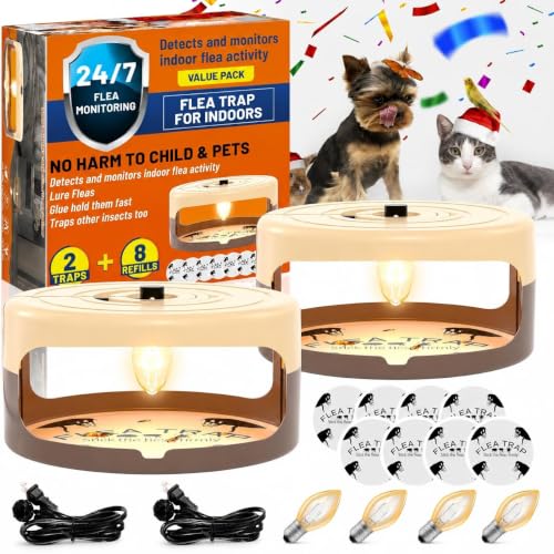 2 Pack Flea Traps for Inside Your Home, Indoor Flea Traps with 8 Sticky Pads