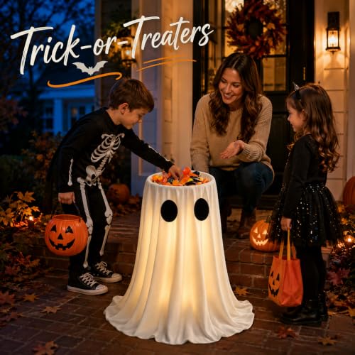 30 in Large-Capacity Lighted Halloween Ghost Candy Bowl with Timer Remote