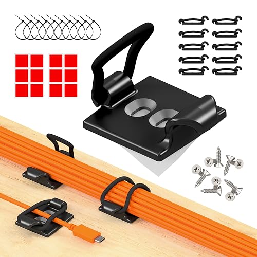 Made in the UK 10-Pack Adjustable Elastic Adhesive Cable Clips, Wire
