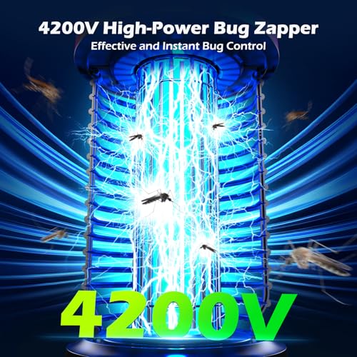 Rechargeable Bug Zapper Outdoor, 4200V Powerful Electric Mosquito Zapper