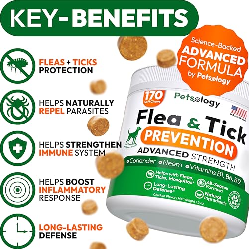 Flea and Tick Prevention for Dogs Pills - 170 Soft Chewables - Natural Dog