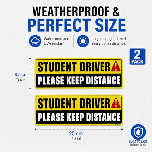 Student Driver Magnet for Car 2 Pack, Large Reflective 10x3.4 in