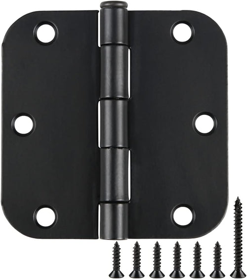 30 Pack Rounded Matte Black Door Hinges 3.5 Inch 5/8" Radius Interior 3 1/2"