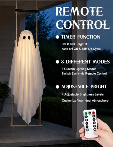 Halloween Decorations Outdoor 3.7FT Pre-Assembled Hanging Swing Ghost