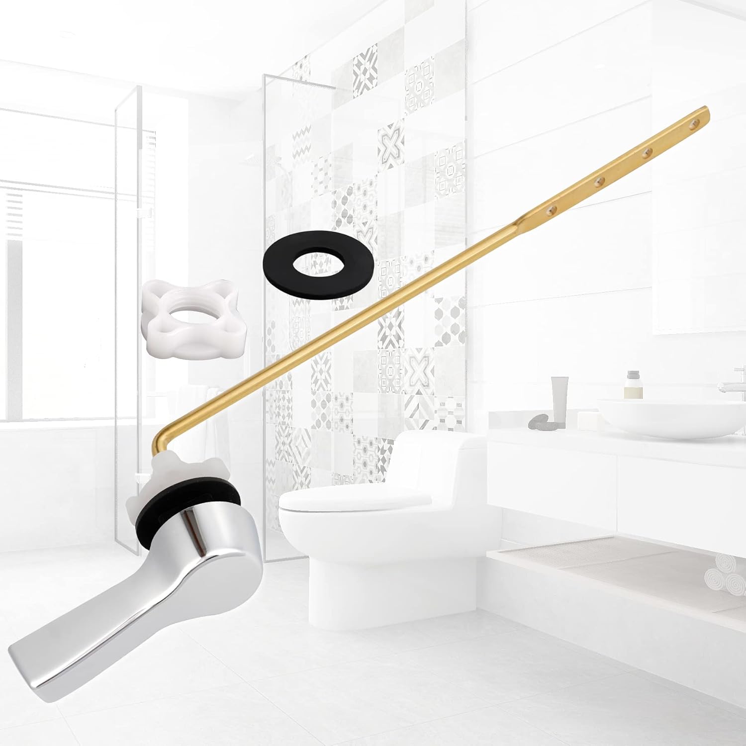Hibbent Universal Metal Front Mount Toilet Handle Replacement Kit, Brass