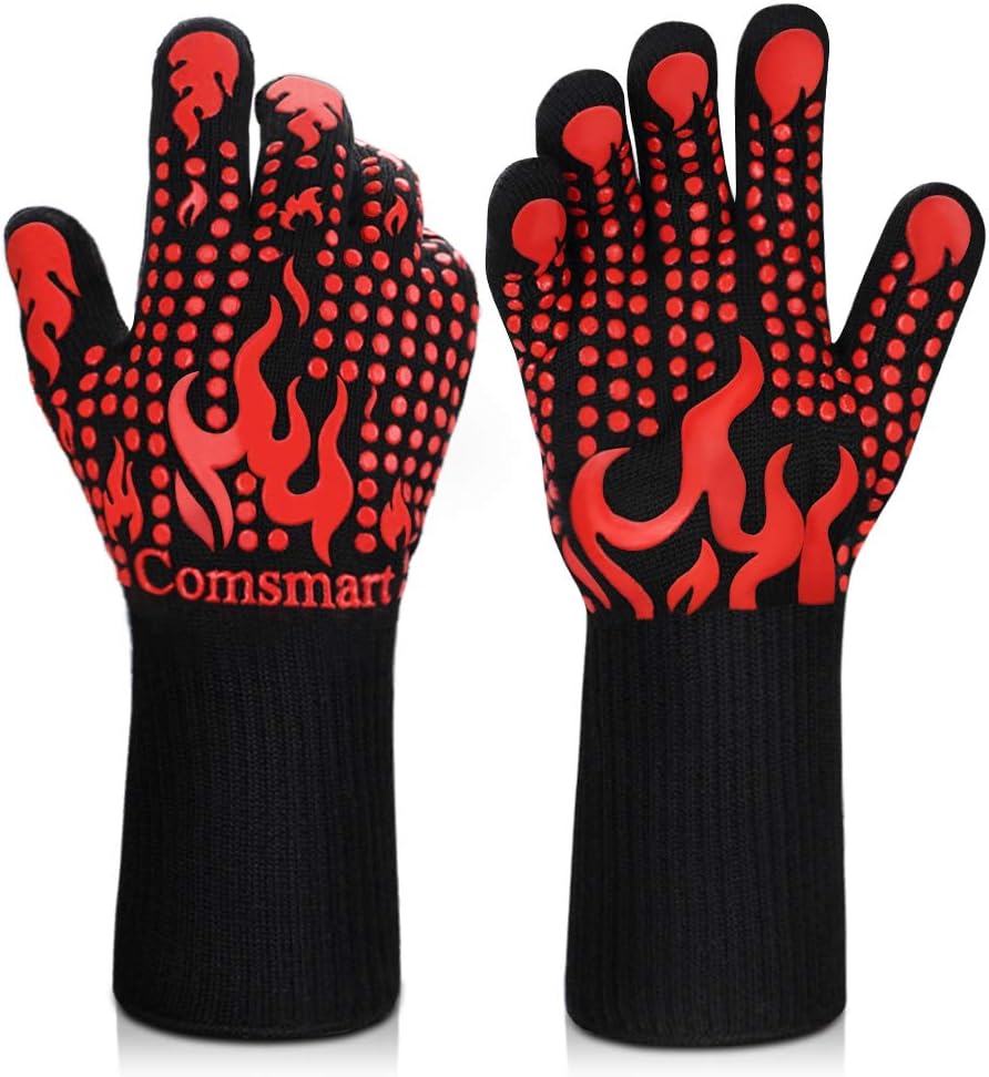 Comsmart BBQ Gloves, 1472 Degree F Heat Resistant Grilling Gloves Silicone