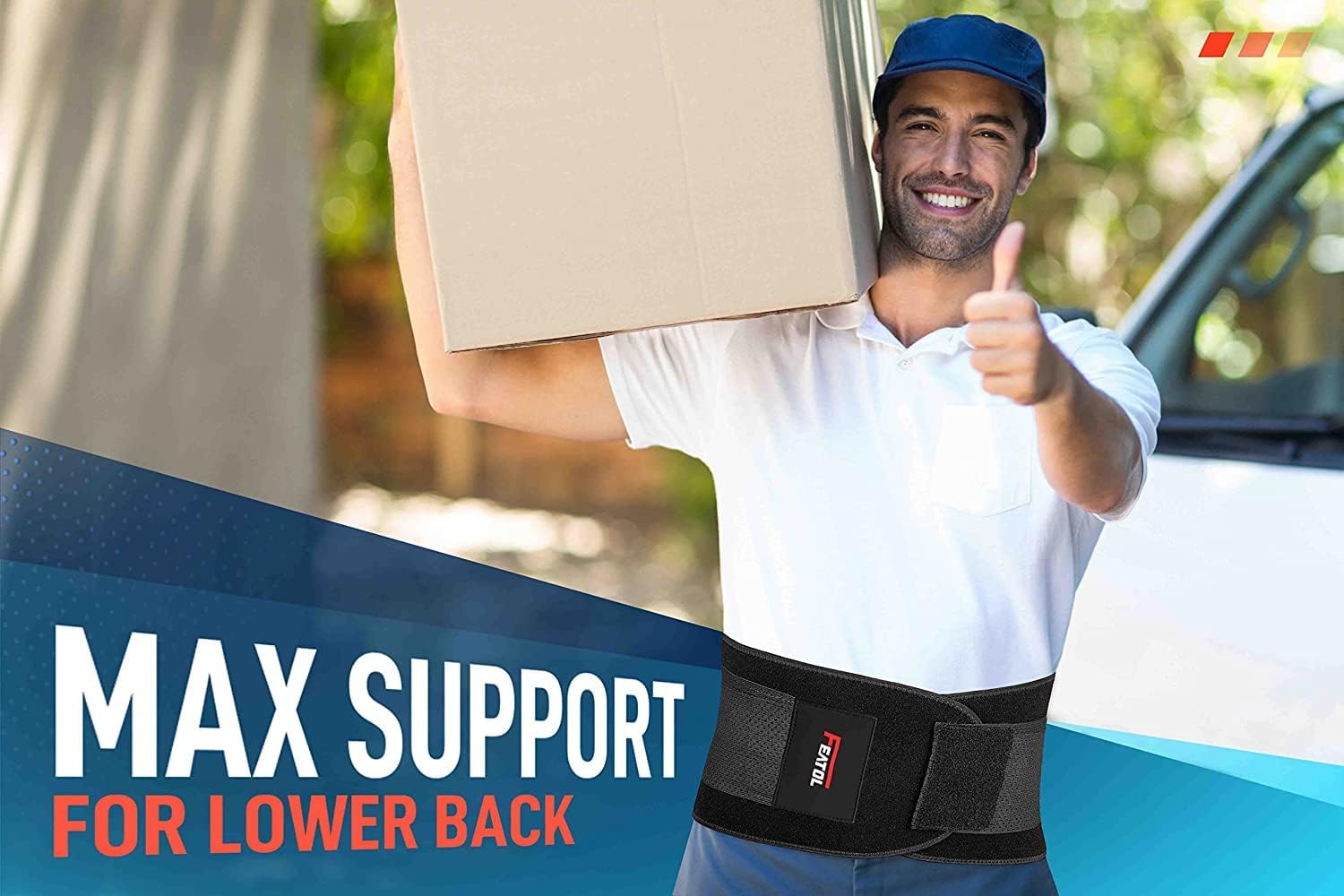 FEATOL Back Brace Support Belt-Lumbar Support Back Brace for Back Pain