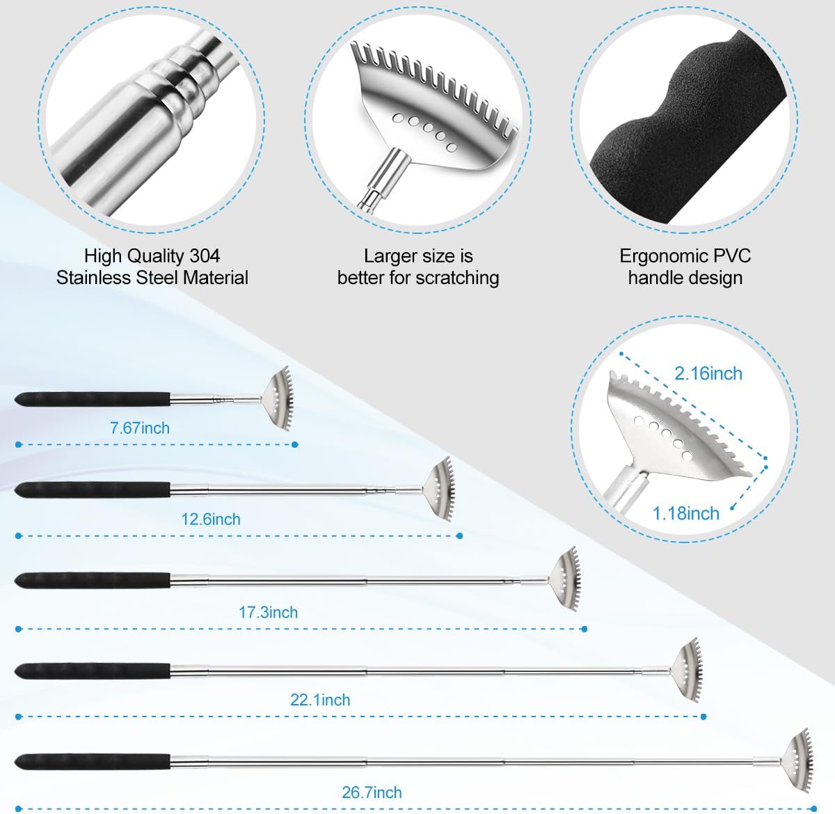 Yeipis 3 Pack Different Back Scratcher Metal Portable Telescoping with Rubber