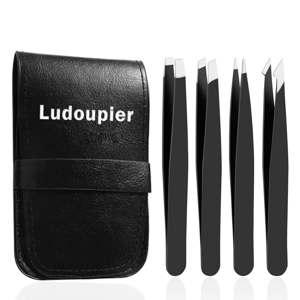 LUDOUPIER 4+1 Pieces Tweezers Set with Travel Case, Great Precision Upgrade
