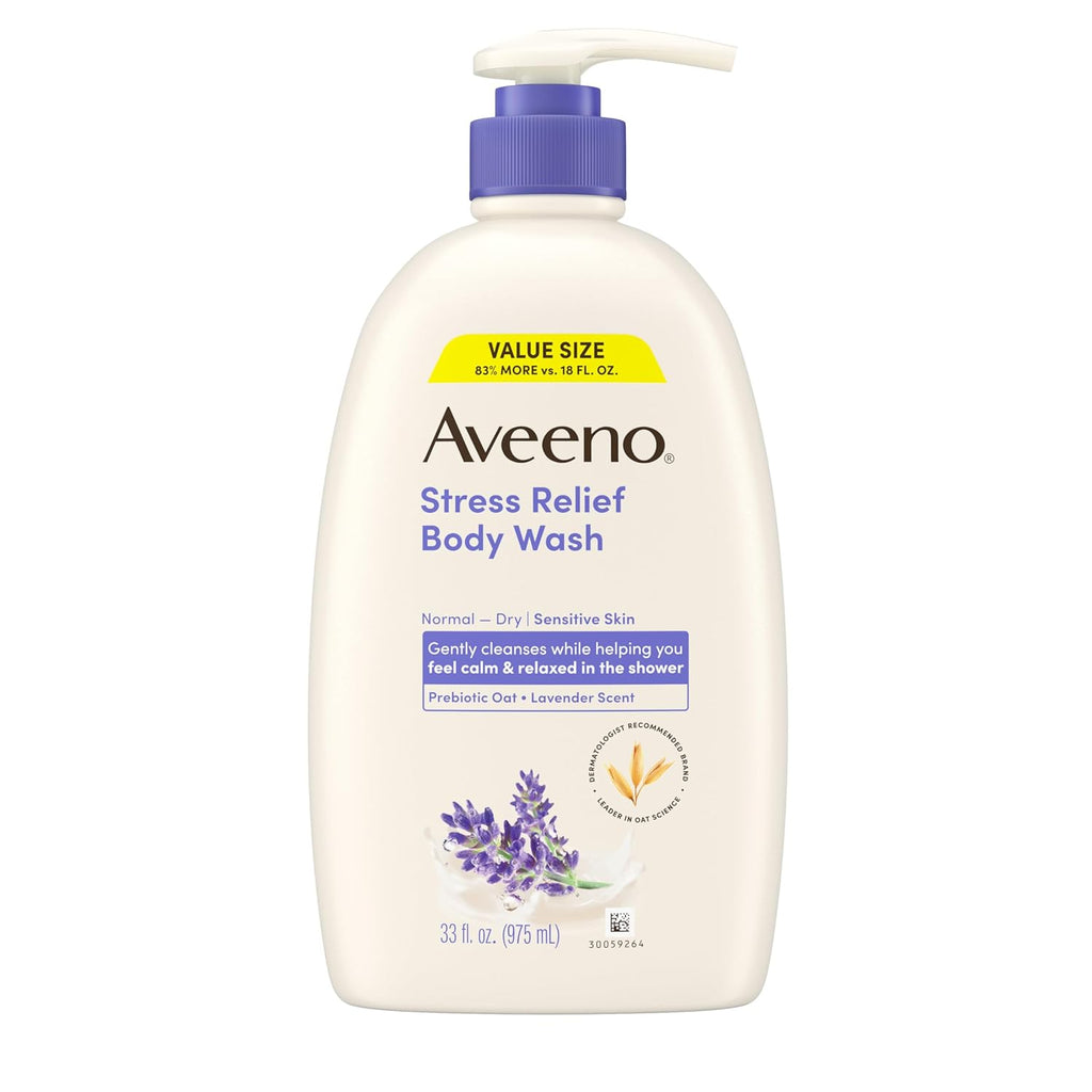 Aveeno Stress Relief Body Wash for Women, Calming Lavender Scent & Prebiotic