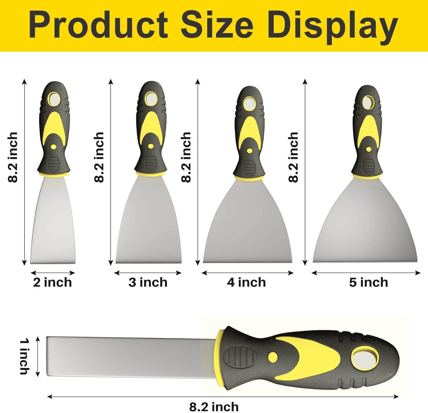 Rerdeim 5Pcs Putty Knife, Set, 1" 2" 3" 4" 5" Scraper, Spackle Knife, Paint