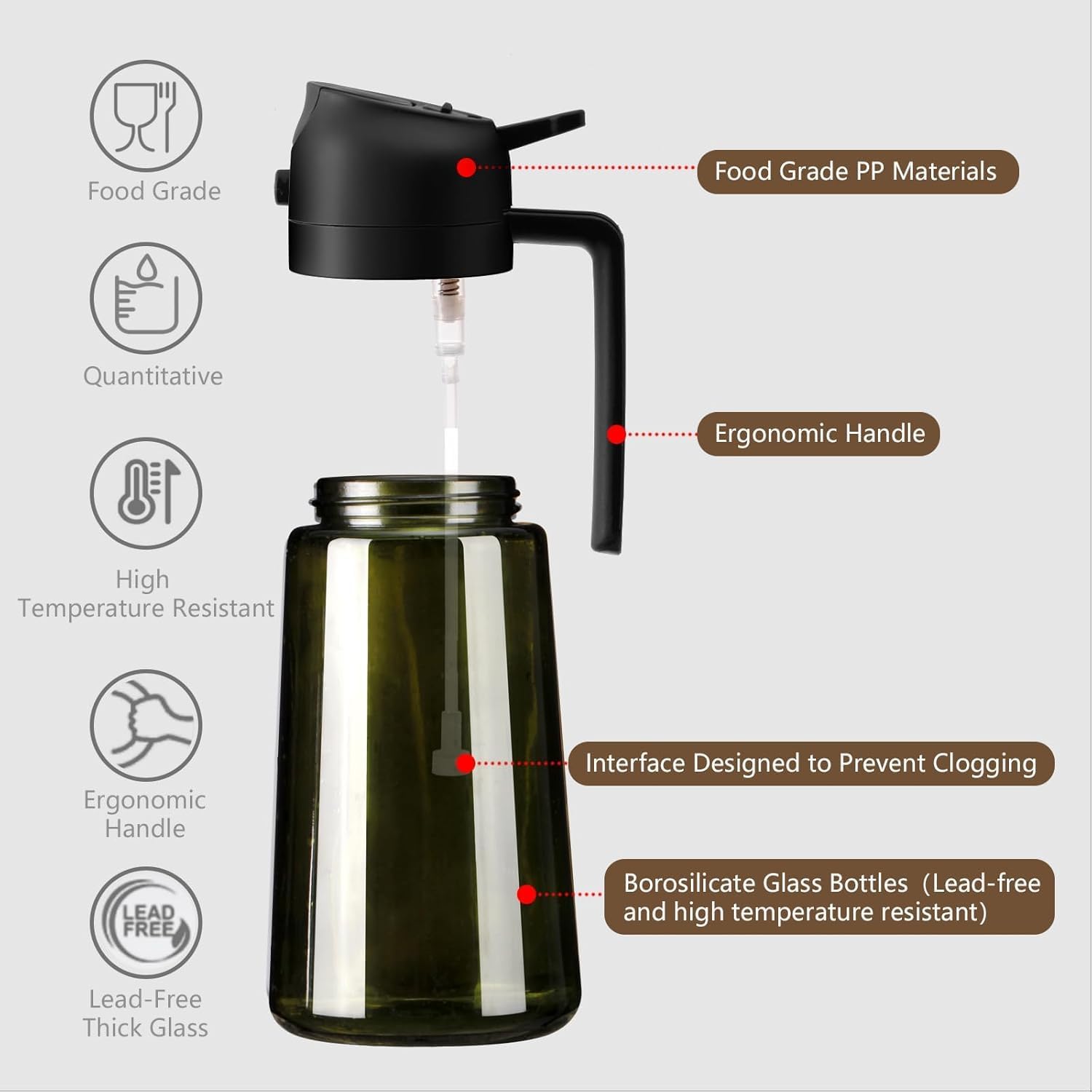 Olive Oil Sprayer for Cooking, 16oz/470ml Glass Light-Proof Oil Pourer for