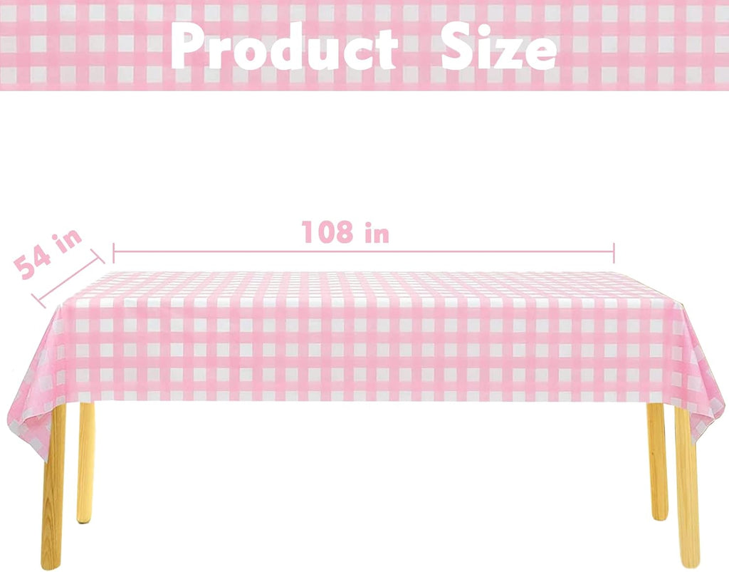 Kesfey 3 Packs Pink Gingham Tablecloth Pink and White Checkered Tablecloths