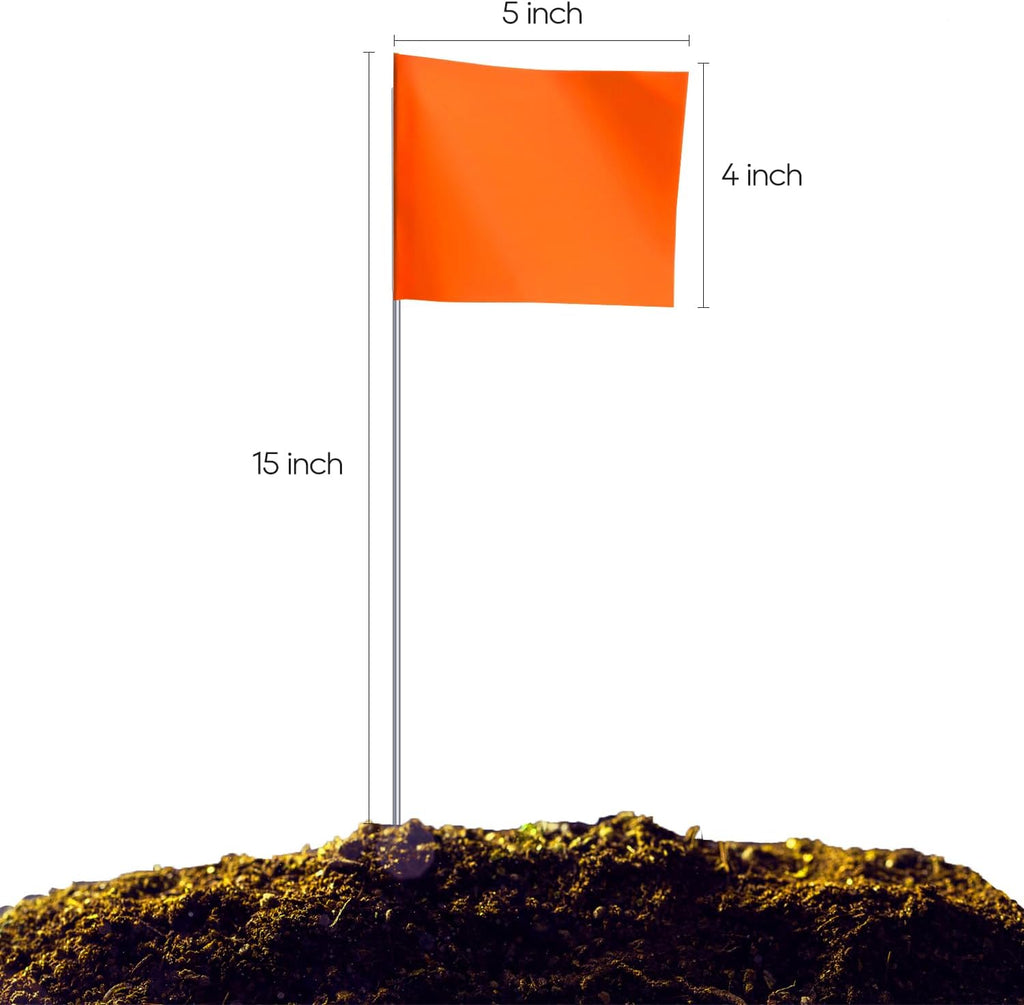 Zozen 50Pack Fluorescent Orange Marking Flags, Writable/15x4x5 Inch, Yard