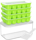 DOQAUS Ice Cube Tray with Lid and Bin - 4 Pack Ice Bucket Kits, Stackable