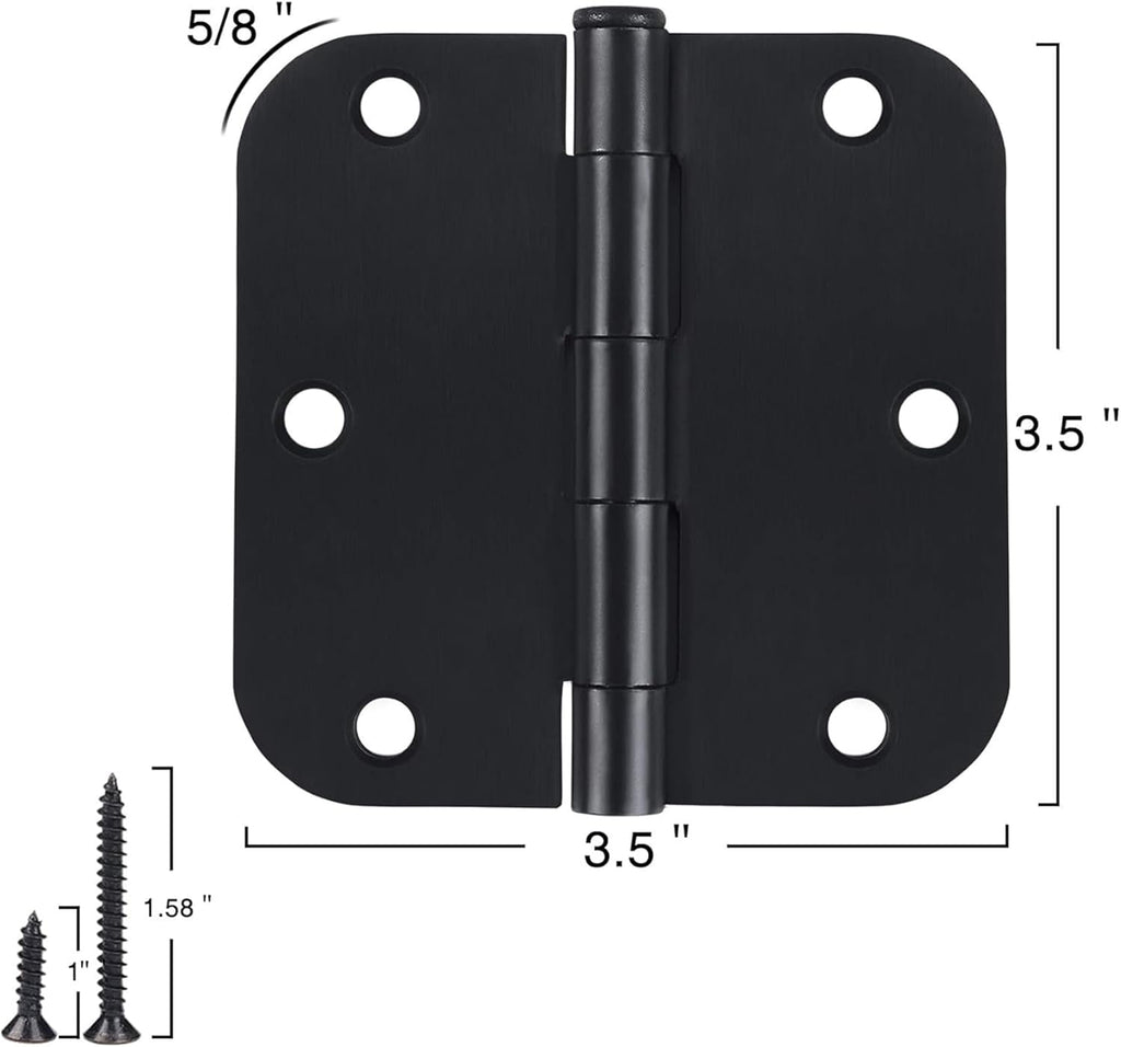 30 Pack Rounded Matte Black Door Hinges 3.5 Inch 5/8" Radius Interior 3 1/2"