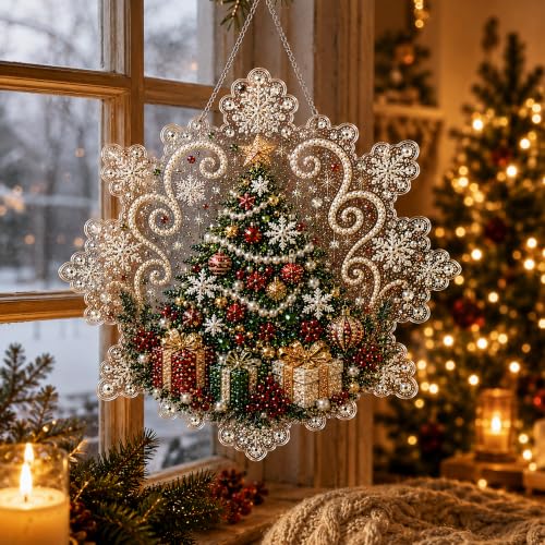 LJSCQF Christmas Pearl Diamond Painting Suncatcher Kit, DIY Craft